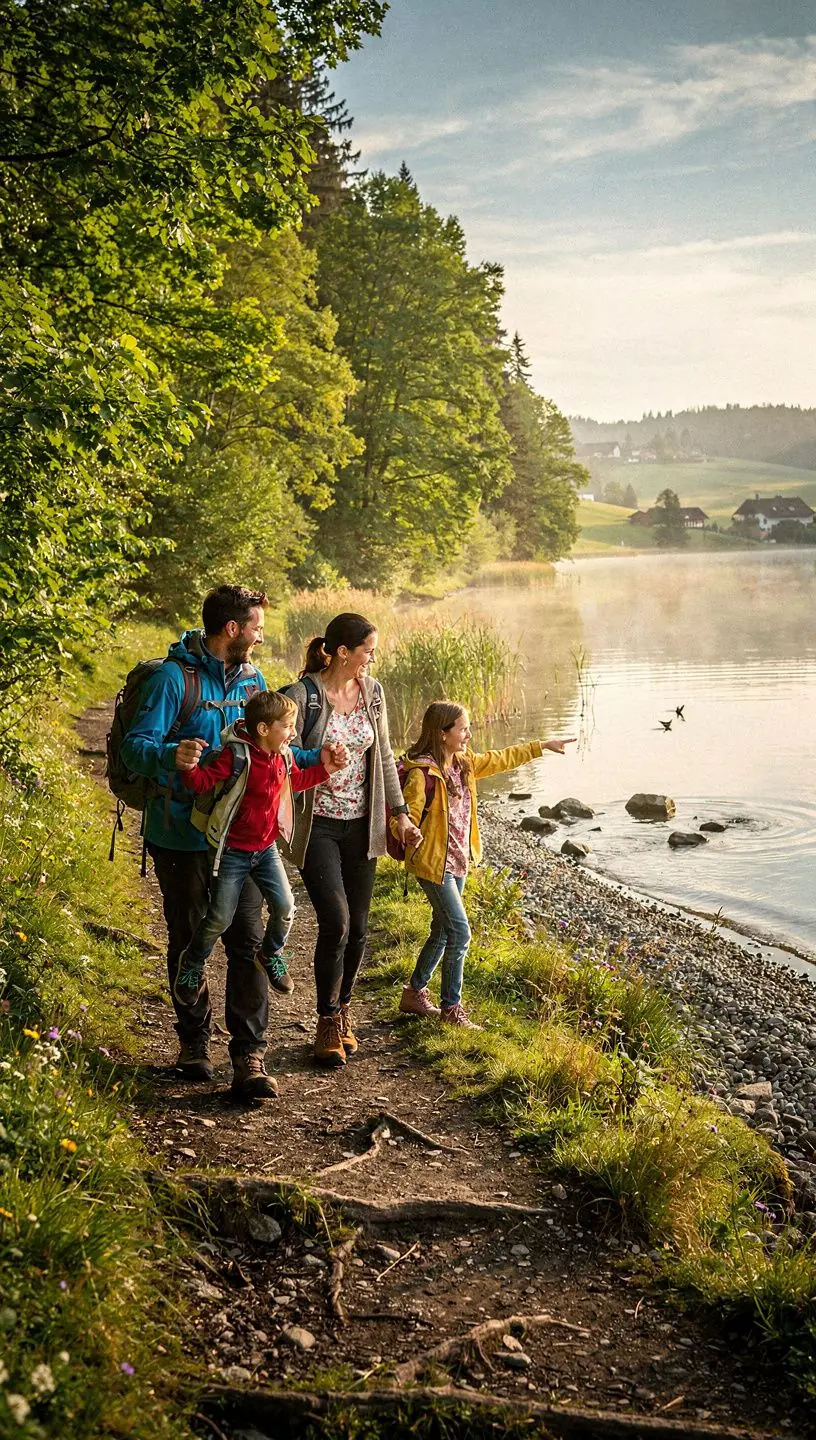 Weitläufige Naturroute mit leicht begehbaren Wegen durch bunte Herbstwälder in Deutschland.
